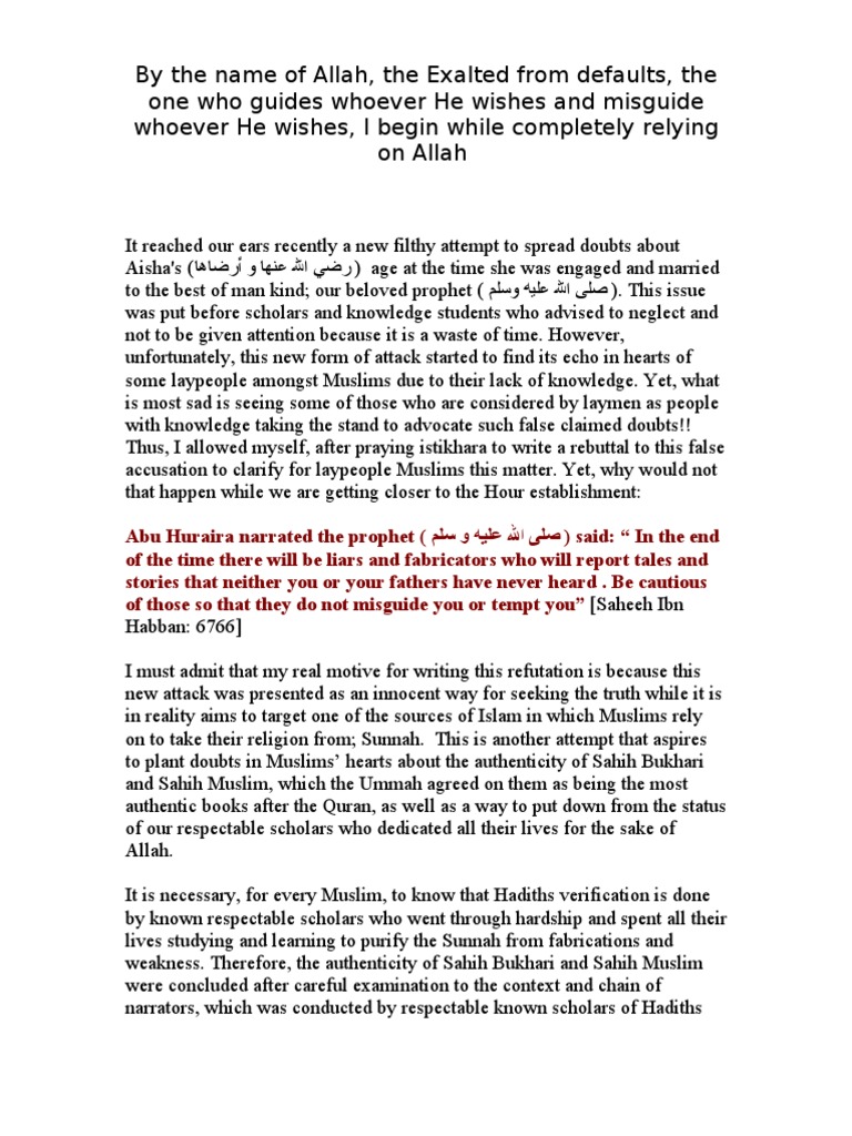 Aisha Not 20 Years Old at Marriage - Refuting Weak Sources | PDF ...