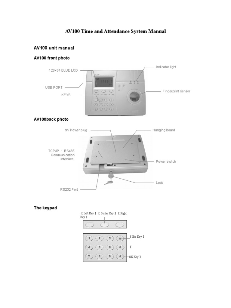 AV100 Time and Attendance Manual | PDF | Usb Flash Drive | Flash Memory