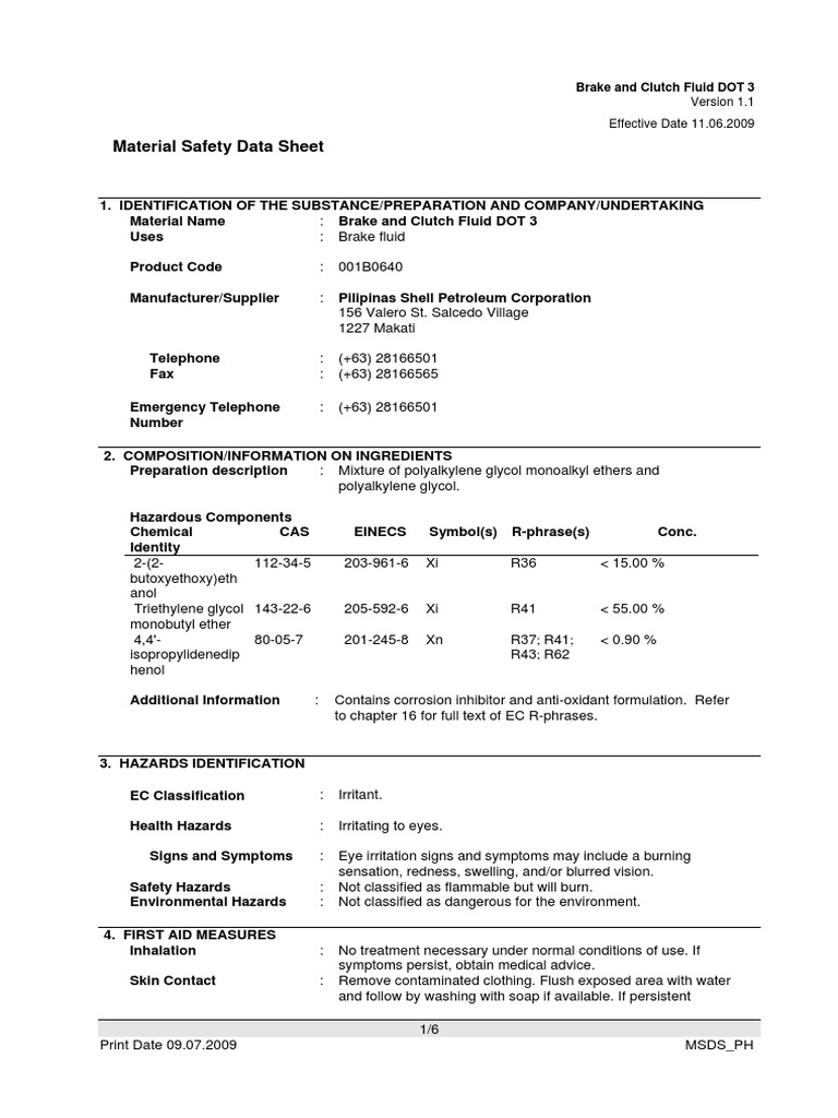 Brake & Clutch Fluid Dot 3 PDF PDF Personal Protective Equipment