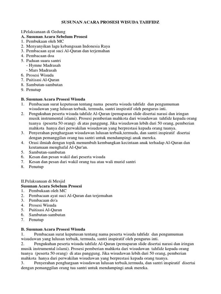 Susunan Acara Prosesi Wisuda Tahfidz Docx