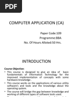 Computer Application (Ca) : Paper Code:109 Programme:BBA No. of Hours Alloted:50 Hrs