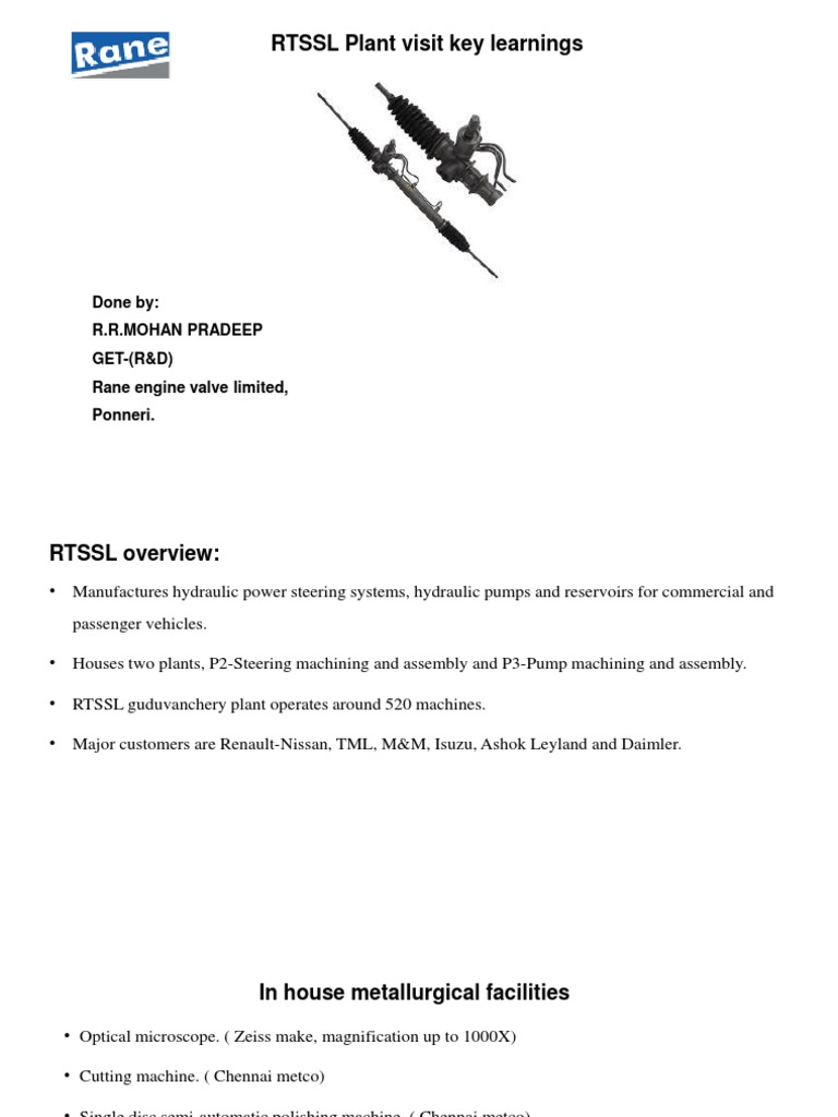 RTSSL Plant Visit Key Learnings Done By R.R.Mohan Pradeep GET (R&D