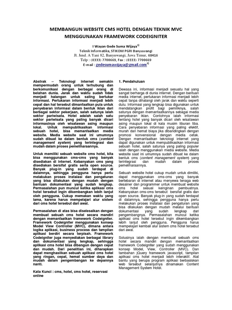CMS Hotel dengan CodeIgniter MVC | PDF