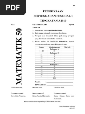 Soalan Ujian Matematik Tingkatan 3 Kssm Pdf