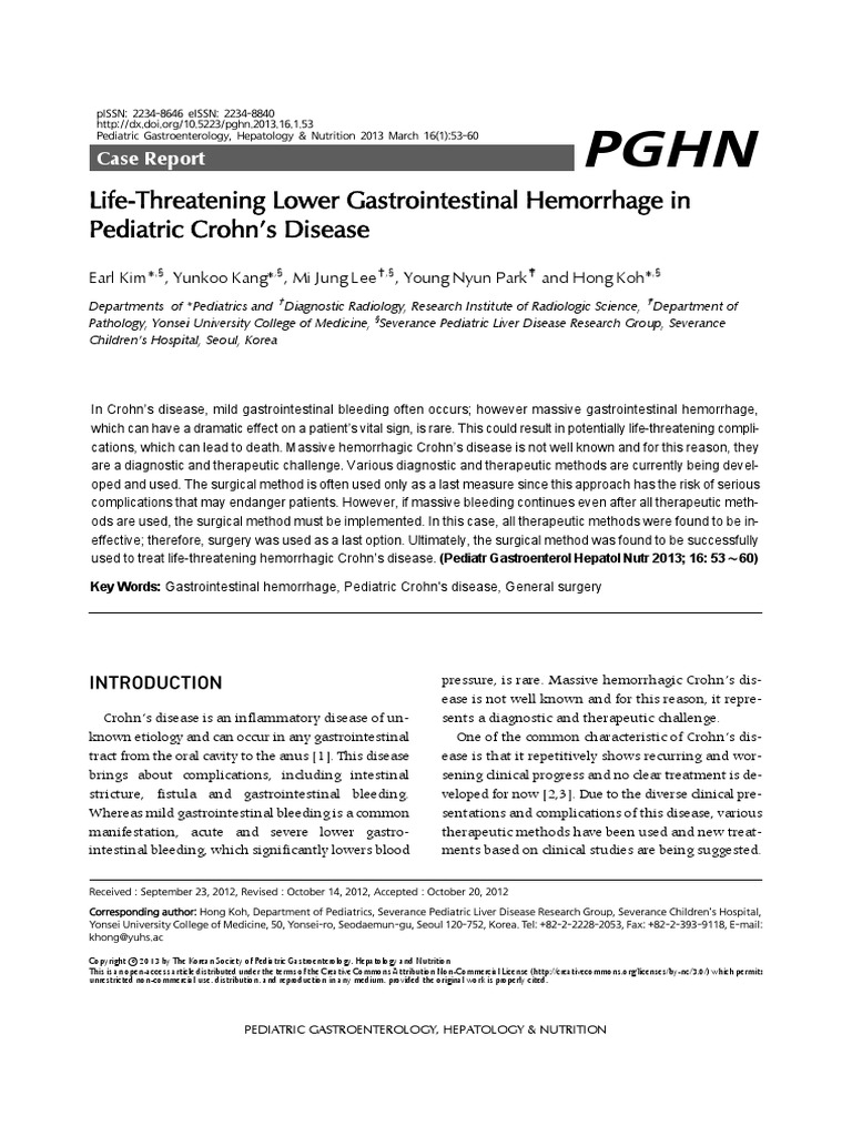 LifeThreatening Lower Gastrointestinal Hemorrhage in Pediatric Crohn's