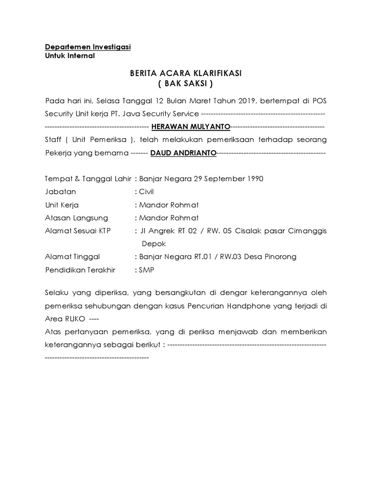 Berita Acara Klarifikasi Pdf