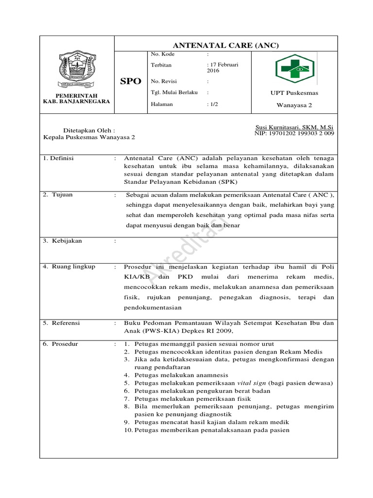 Prosedur ANC Puskesmas Wanayasa | PDF
