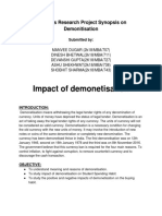 Impact of Demonetisation: Business Research Project Synopsis On Demonitisation