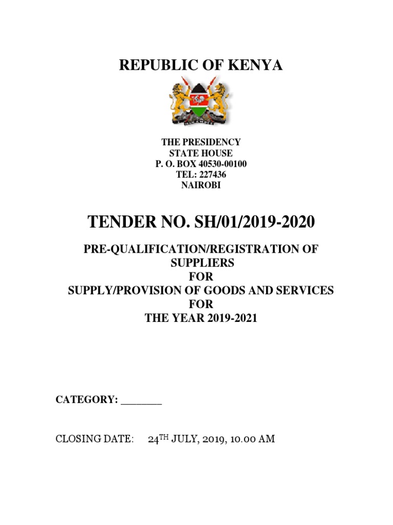 Tender No: SH/01/2019-2020 For Pre-Qualification/registration of ...