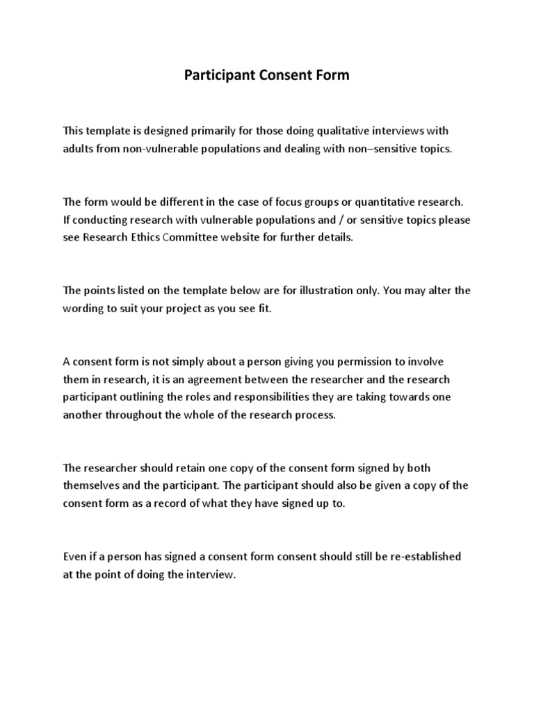 Participant Consent Form Template PDF | PDF | Consent | Focus Group
