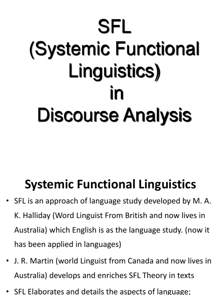 SFL (Systemic Functional Linguistics) in Discourse Analysis | PDF ...