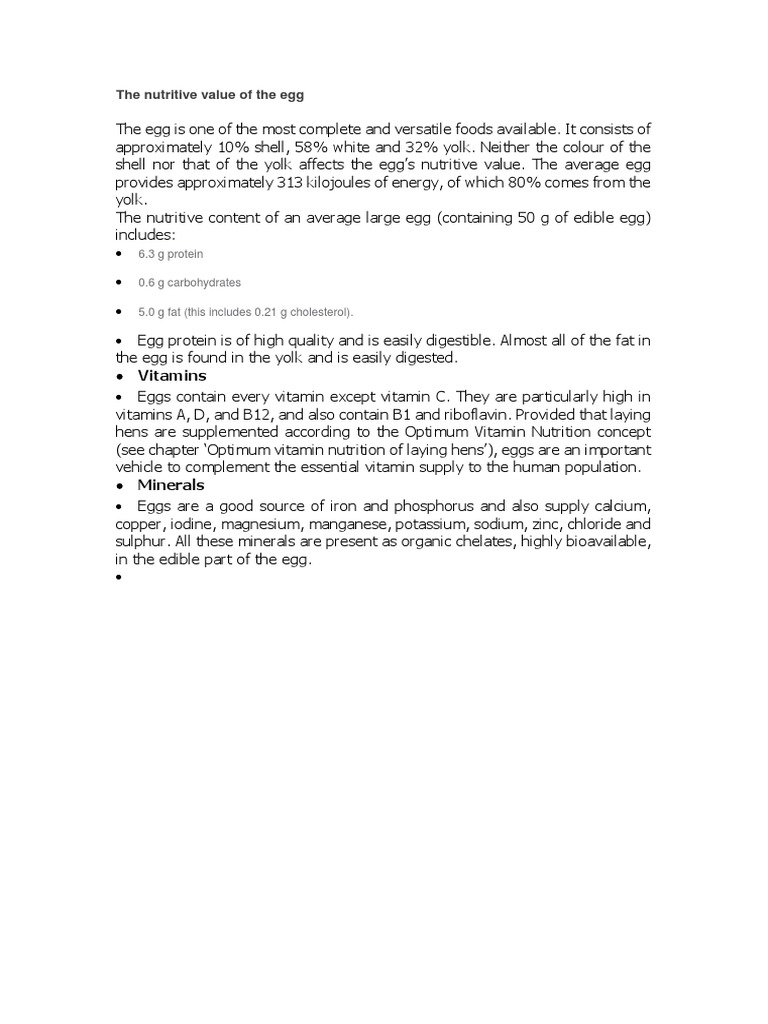 The Nutritive Value Of The Egg Pdf