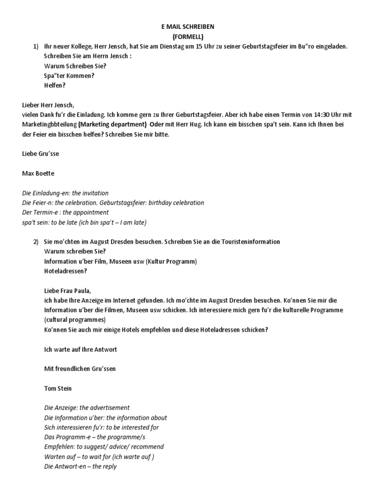 Email Writing For German A1 Language
