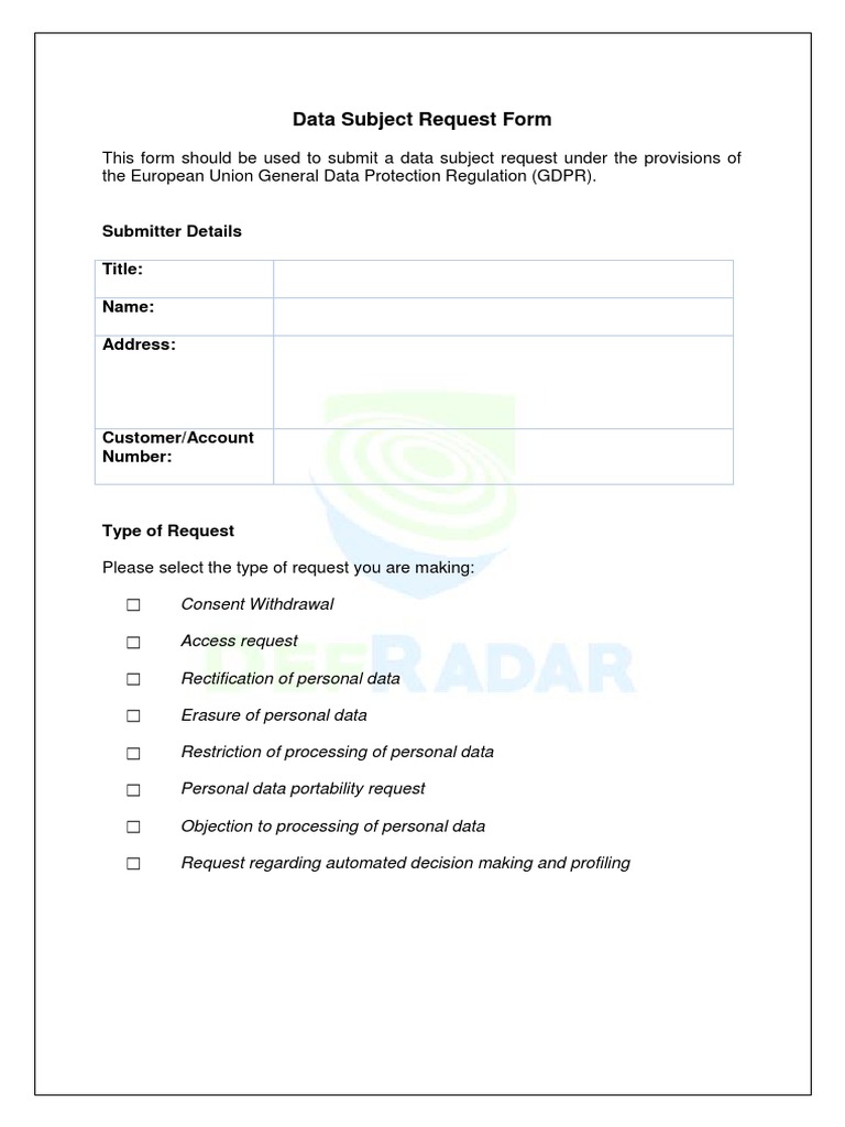 Data Subject Request Form Template | PDF | Finance & Money Management | Law
