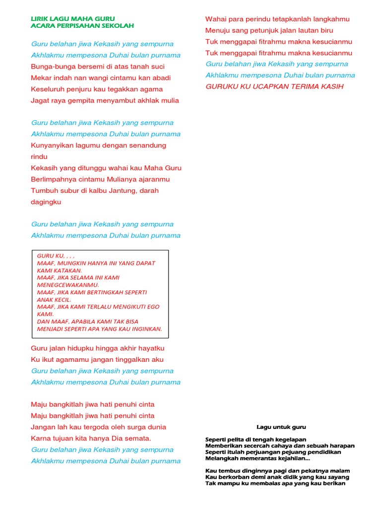 Lirik Lagu Maha Guru Docx