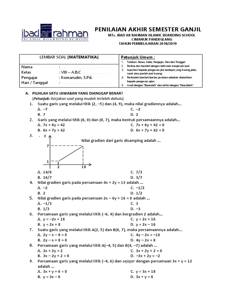 Soal Uas Ganjil Matematika Kelas 8 Abc
