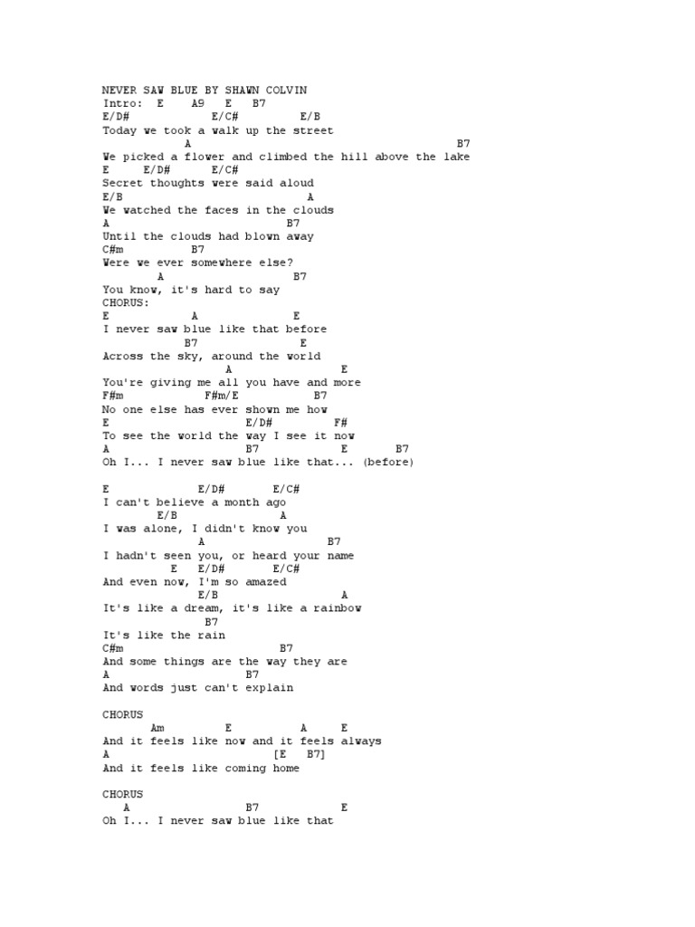 Never Saw Blue by Shawn Colvin PDF