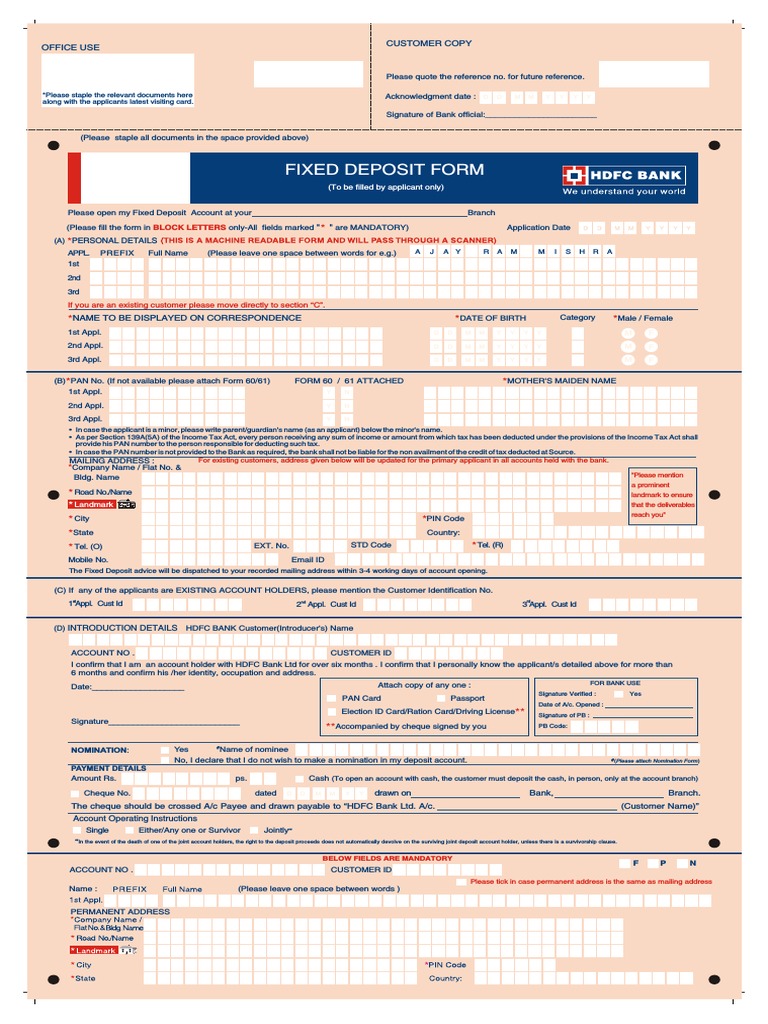 Fixed Deposit Form: Personal Details | PDF | Deposit Account | Banks