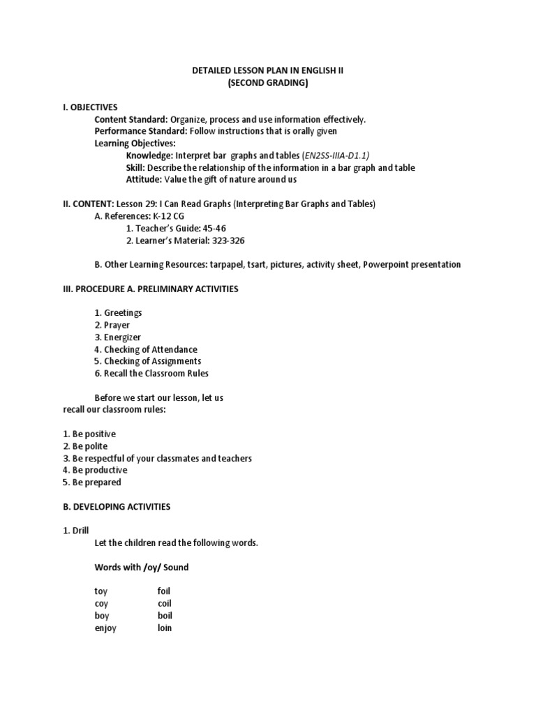 4 A's Lesson Plan in English Ii (Semi-Detailed) | PDF | Lesson Plan ...