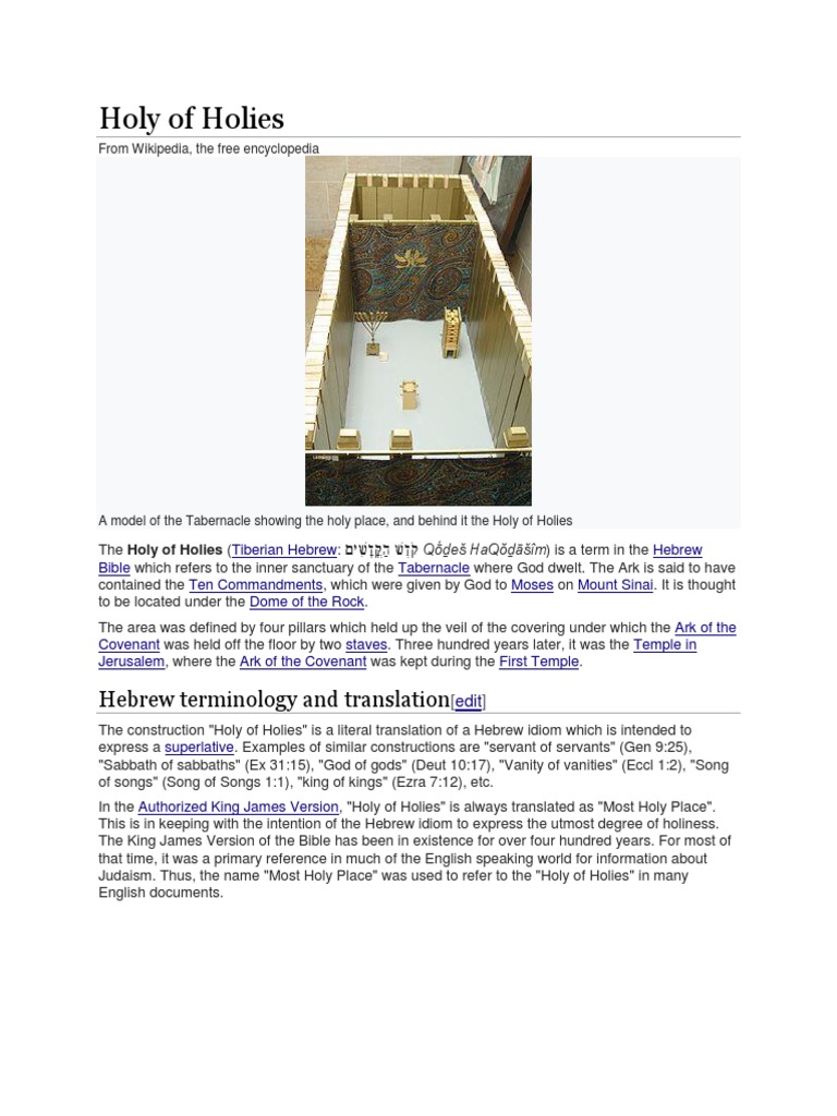 Holy of Holies Article | PDF | Holy Of Holies | Ancient Mediterranean ...