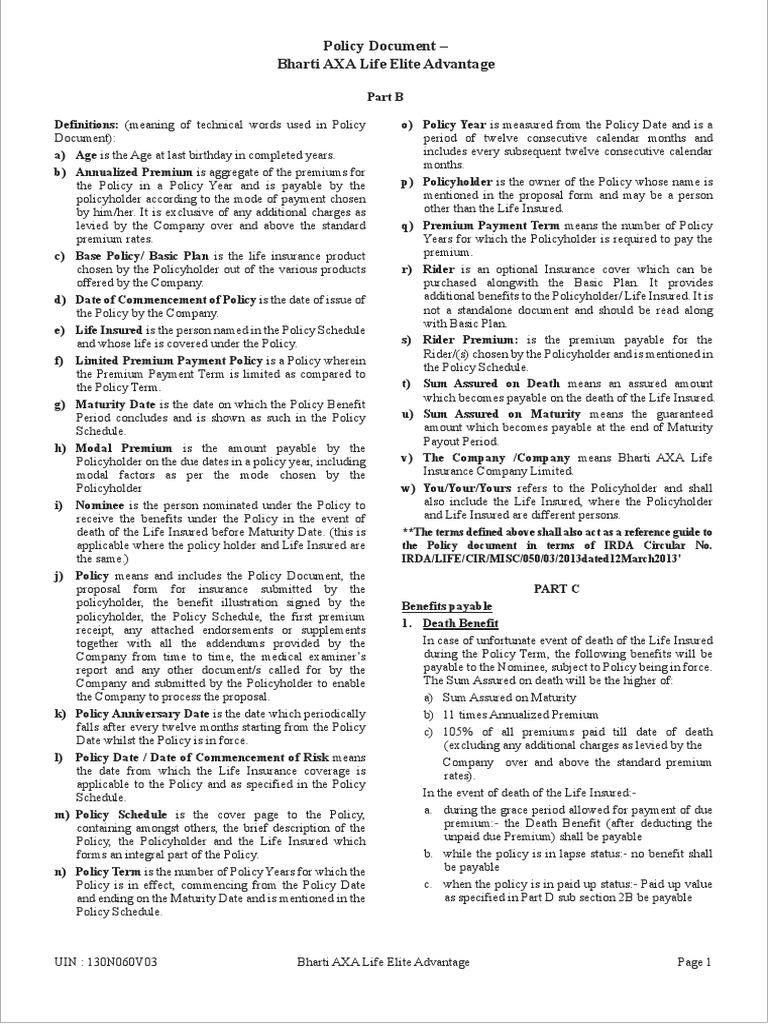 bharti-axa-policy-document-elite-advantage-pdf-insurance-policy