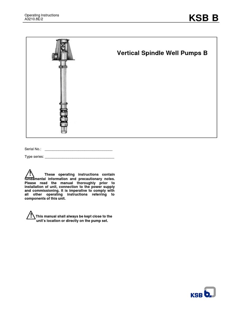 KSB B Vertical Pump Operating Manual | PDF | Bearing (Mechanical) | Pump
