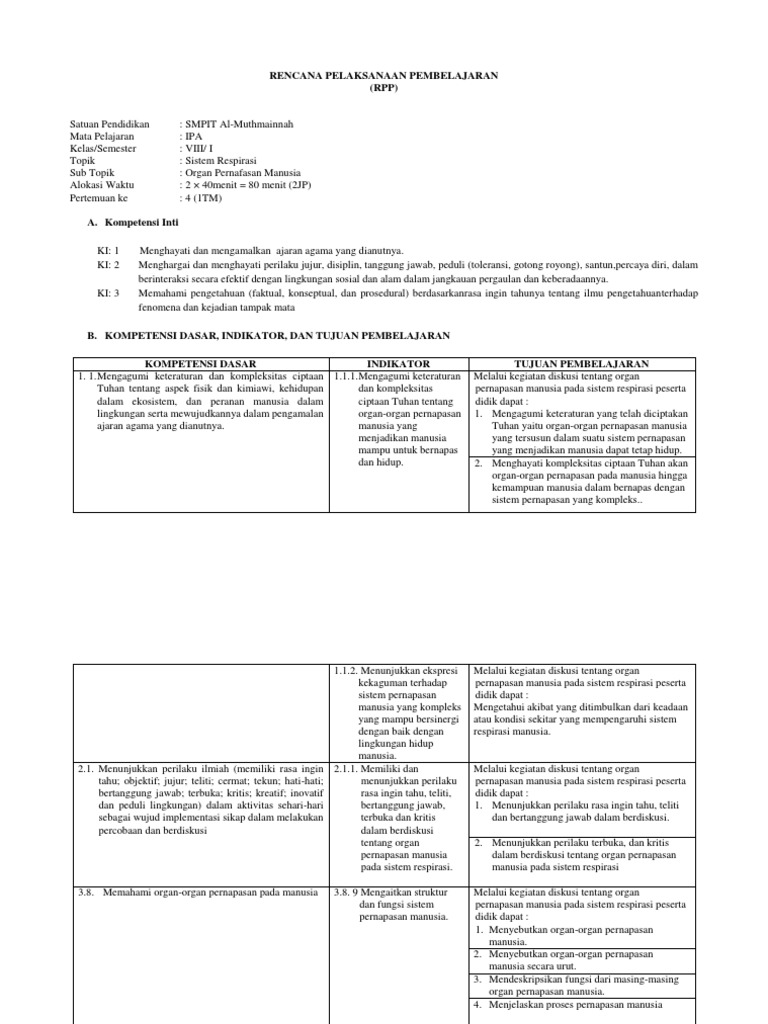 Rpp Sistem Pernafasan Manusia Dan Tik Pdf