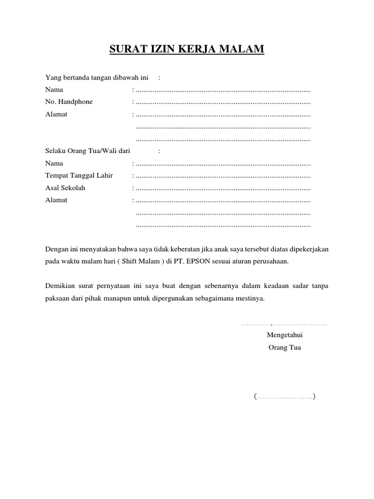 Surat Izin Kerja Malam