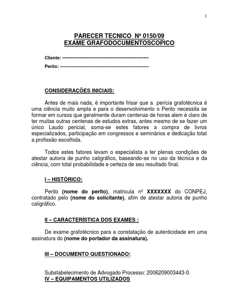Modelo de Parecer Tecnico Grafotecnico | PDF | Science | Natureza