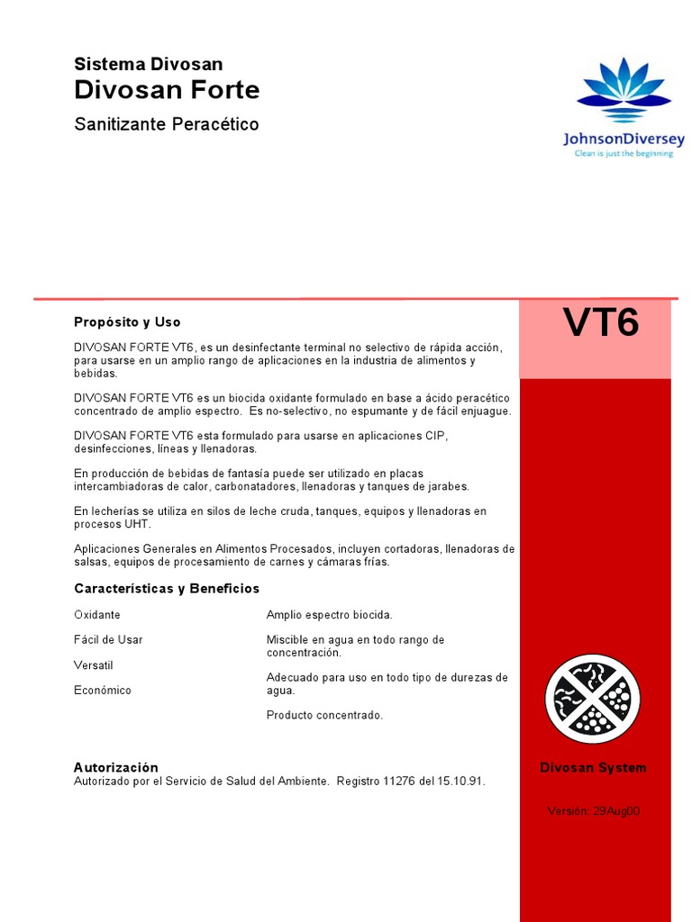 Divosan Forte: Desinfectante Peracético | PDF | Agua | Alimentos