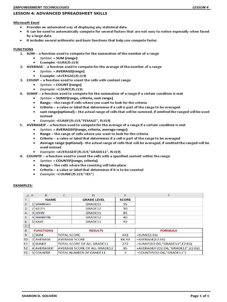 Advanced Excel Functions Guide | PDF