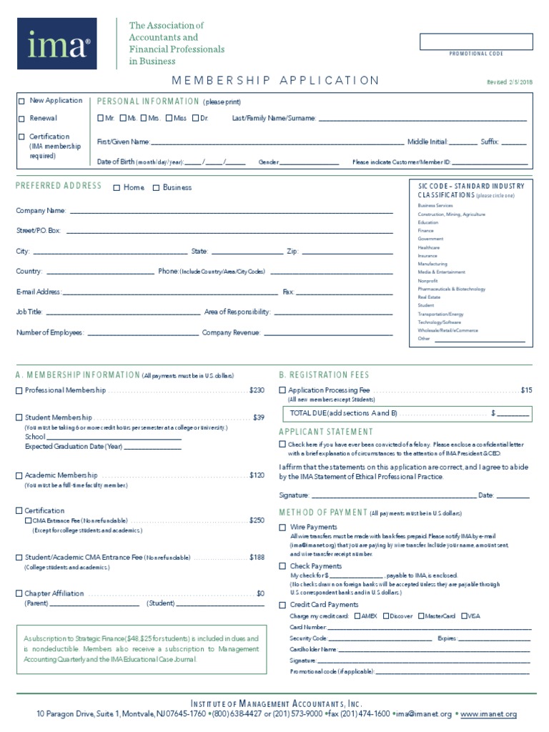 IMA Membership Application Form | PDF | Credit Card | Visa Inc.