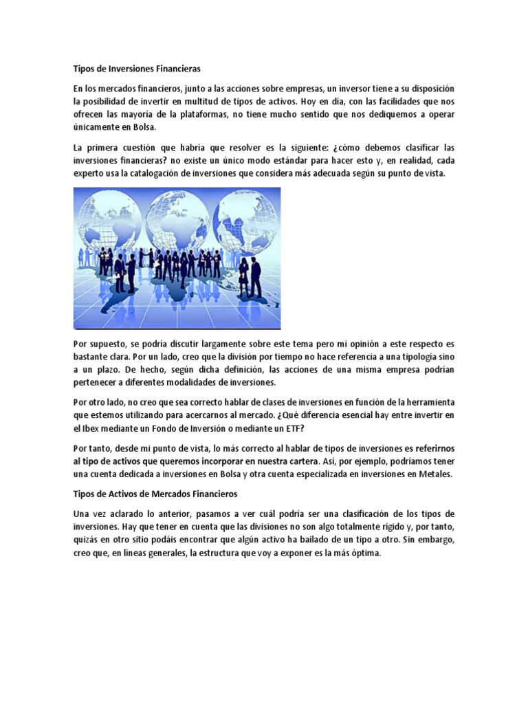 Tipos de Inversiones Financieras | PDF | Renta Fija | Inversiones