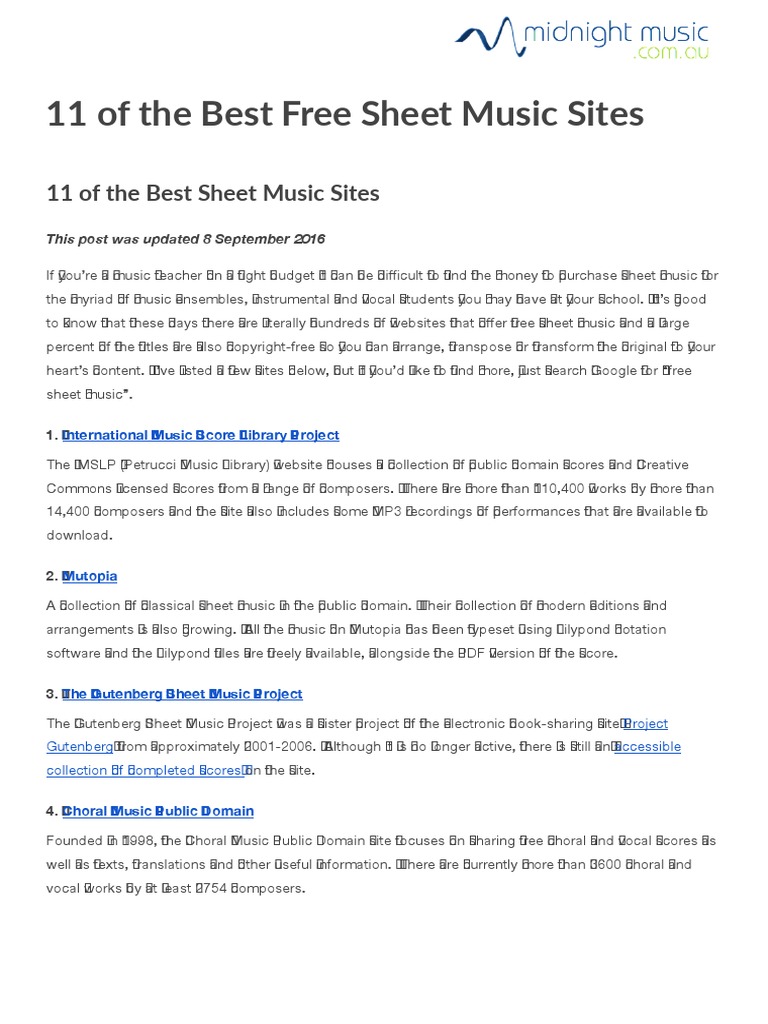 11 of The Best Free Sheet Music Sites PDF Sheet Music Public Domain