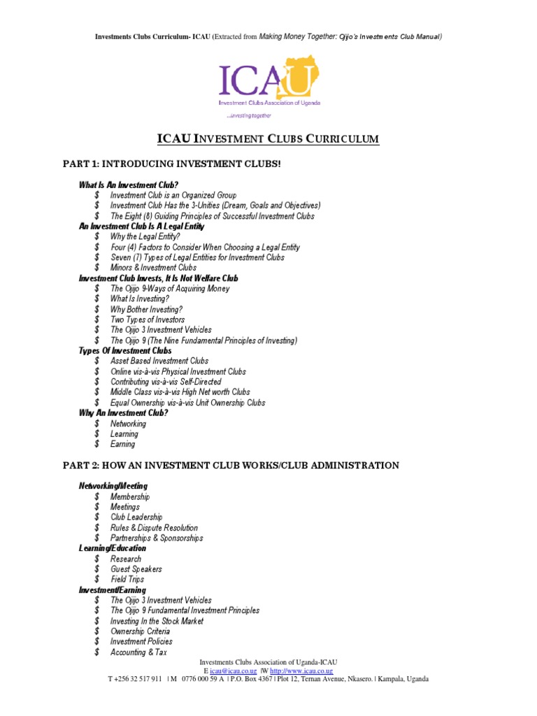 ICAU Investment Clubs Curriculum PDF Investment Fund Investing