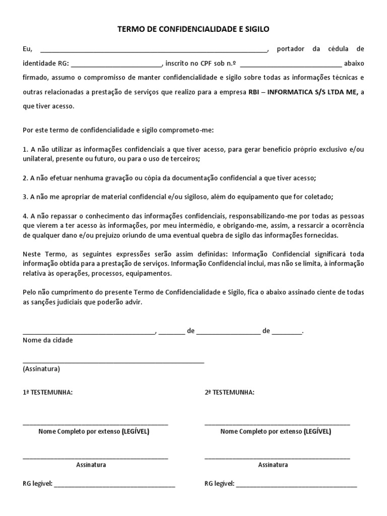 Termo De Confidencialidade E Sigilo