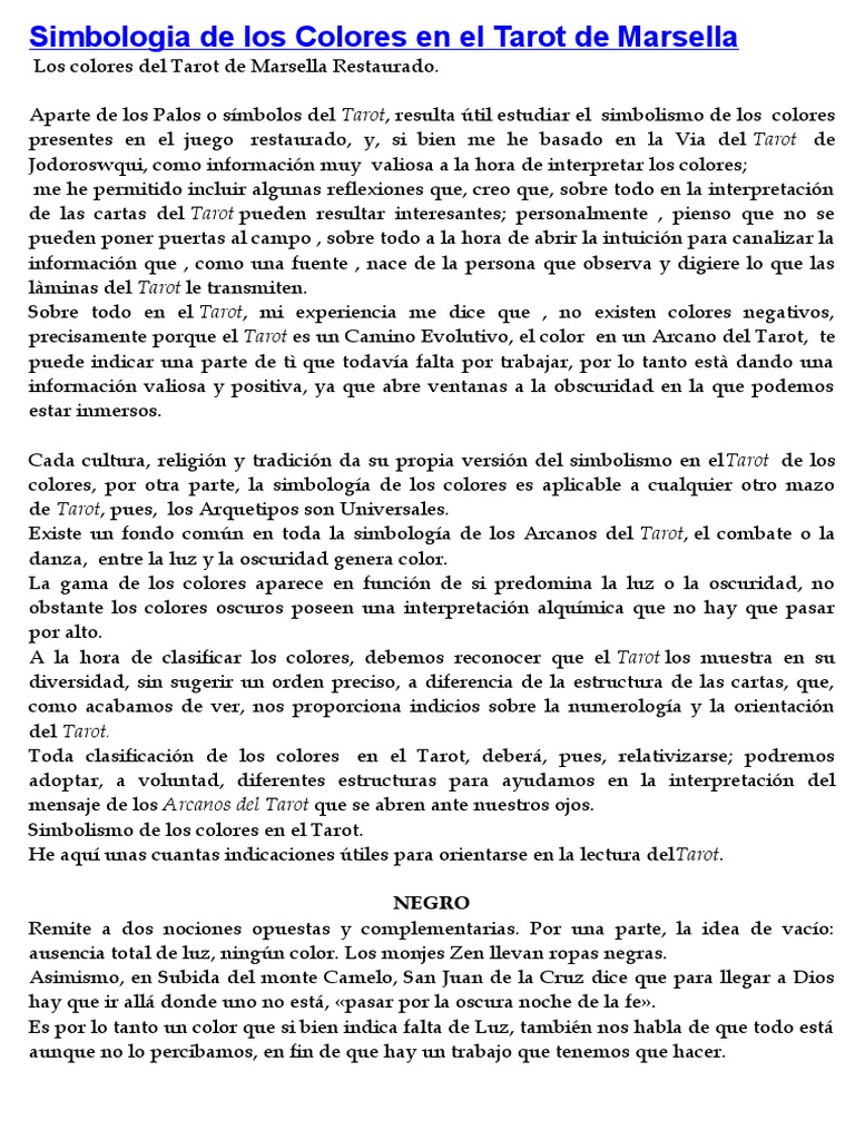 Simbologia de Los Colores en El Tarot de Marsella | PDF | Los símbolos ...