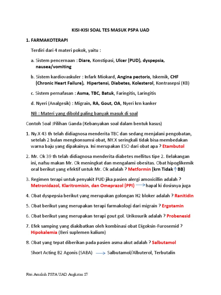 Kisi Kisi Soal Tes Masuk Pspa Uad