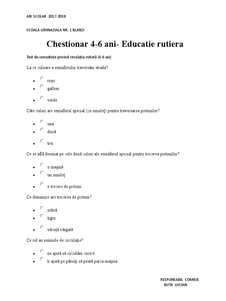 Chestionare Elevi Ed Rutiera 2018 | PDF