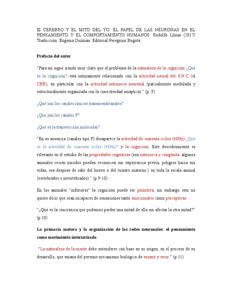 El Cerebro y El Mito Del Yo PDF Neurona Mente