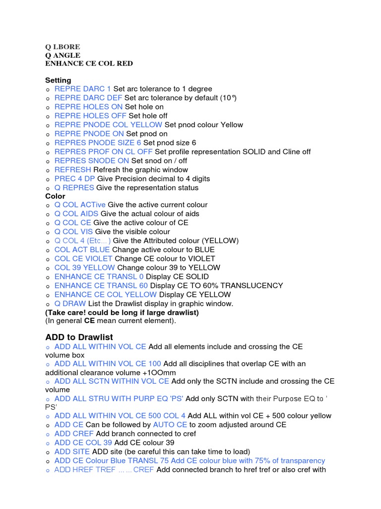 Aveva Commands | PDF | Physical Quantities | Geometry