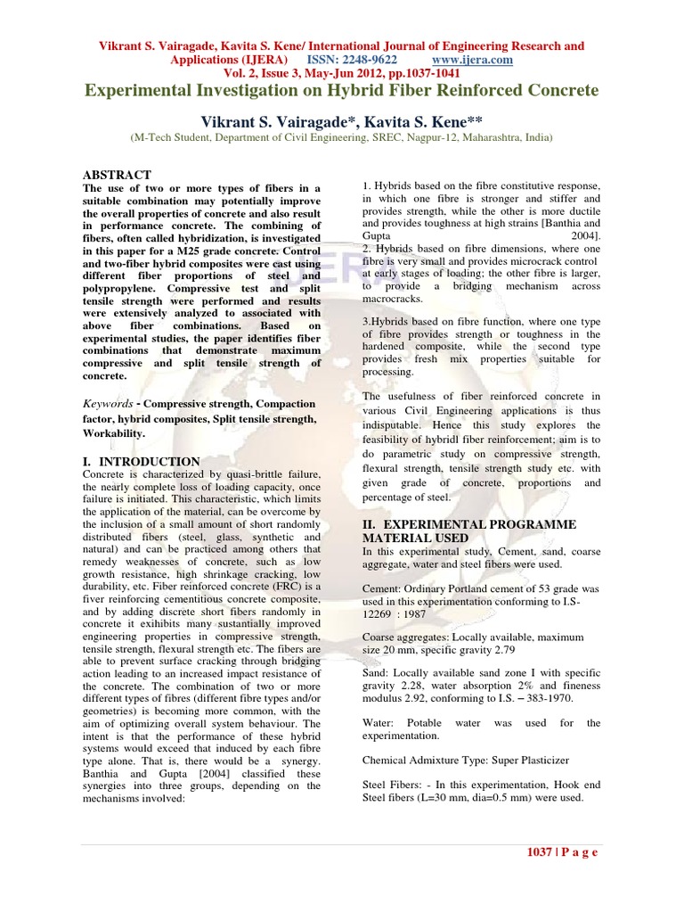 Experimental Investigation On Hybrid Fiber Reinforced Concrete | PDF ...