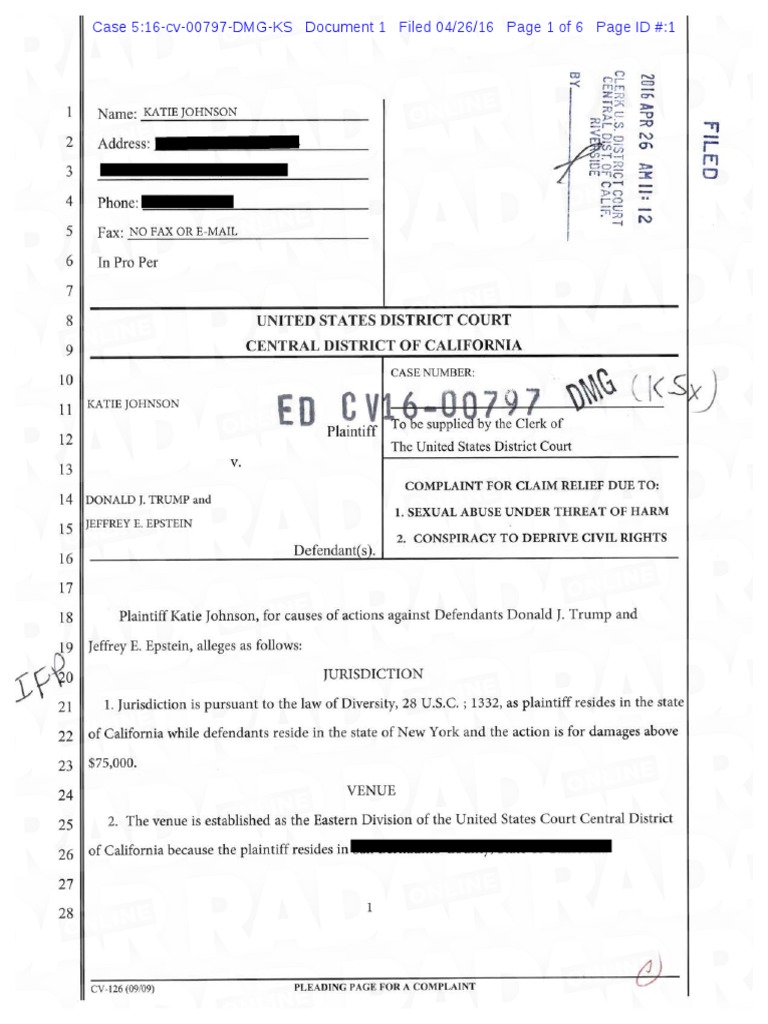 Katie Johnson vs. Donald Trump Case File | PDF | Finance &amp; Money Management | Law