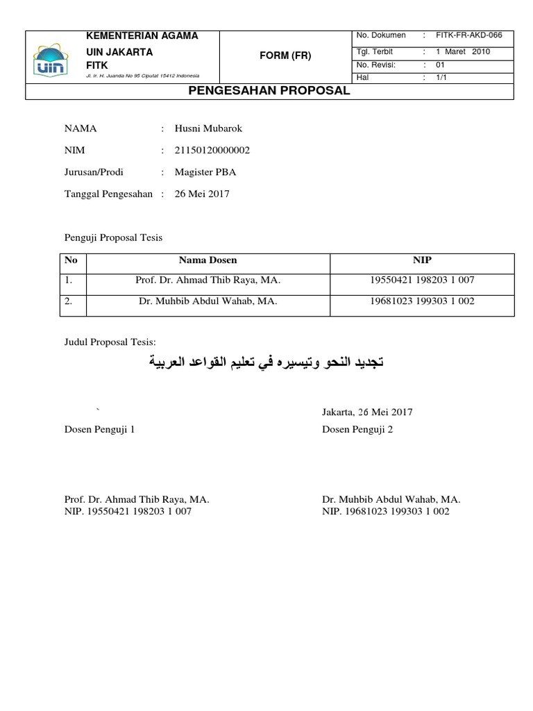 Format Pengesahan Proposal | PDF
