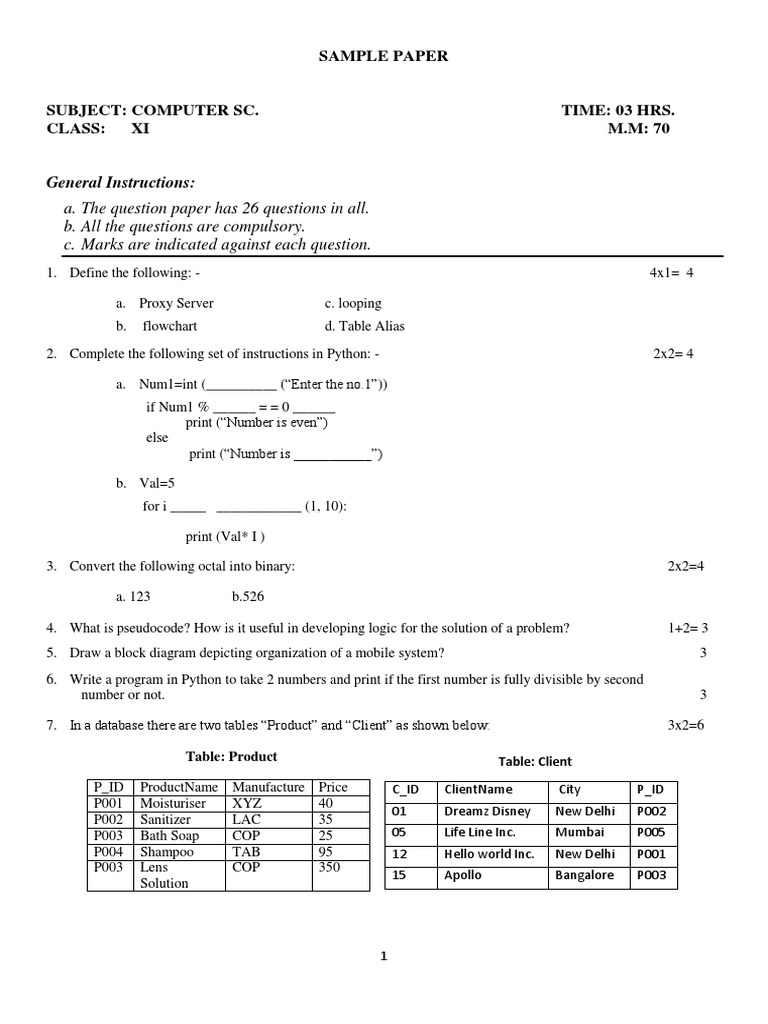 CS Sample Paper | PDF | Control Flow | Data Management Software