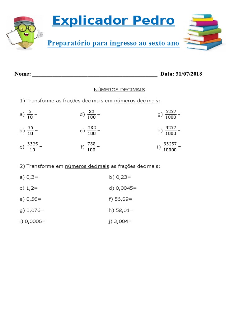 Exercícios de Frações e Decimais | PDF