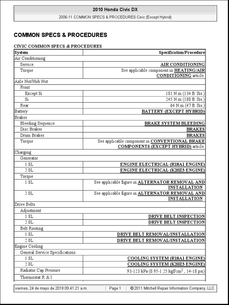 Honda Civic 2010 PDF Brake Hybrid Vehicle