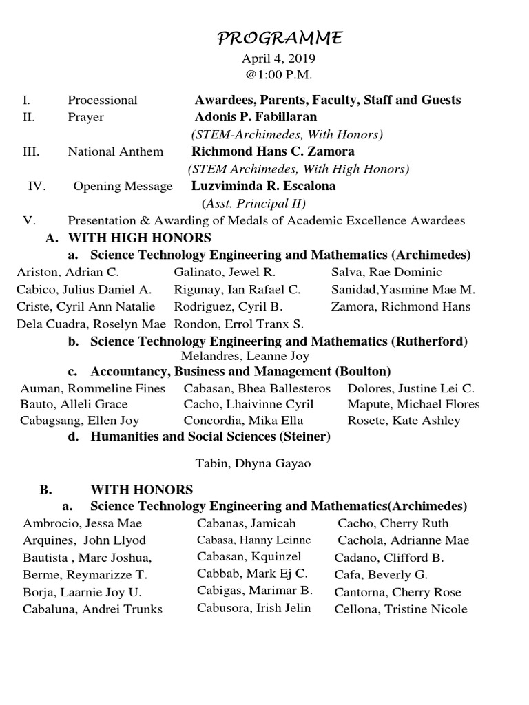 Grade 12 Awards Ceremony Program | PDF | Academia | Inquiry
