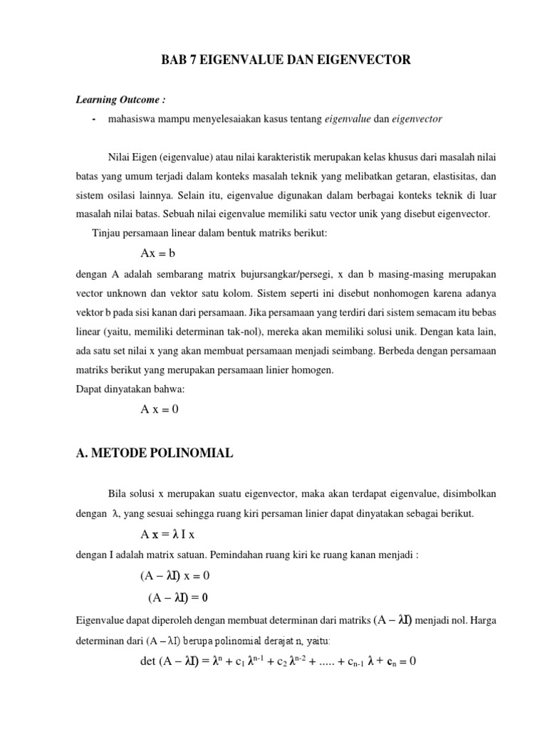 Eigenvalue dan Eigenvector dalam Matriks | PDF | Metode & Bahan Ajar ...