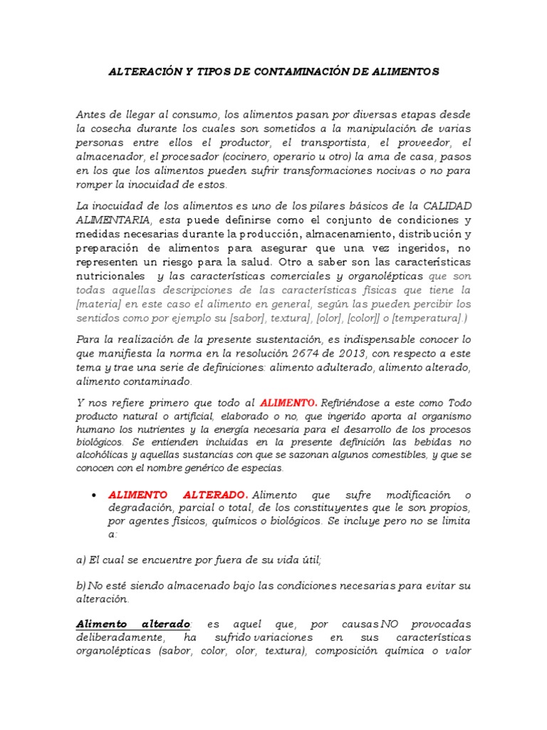 Tipos de Alteración y Contaminación Alimentaria | PDF | Alimentos ...